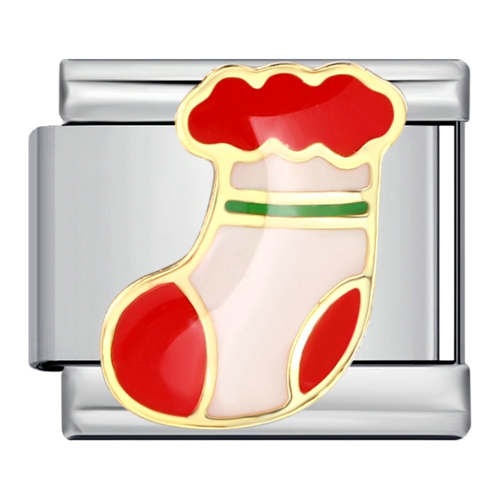 Silver Christmas stocking Italian charm 9mm Silver