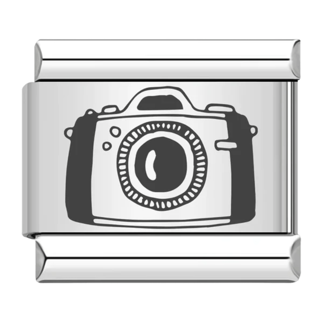 Silver camera with lens photography hobby design 9mm Italian charm