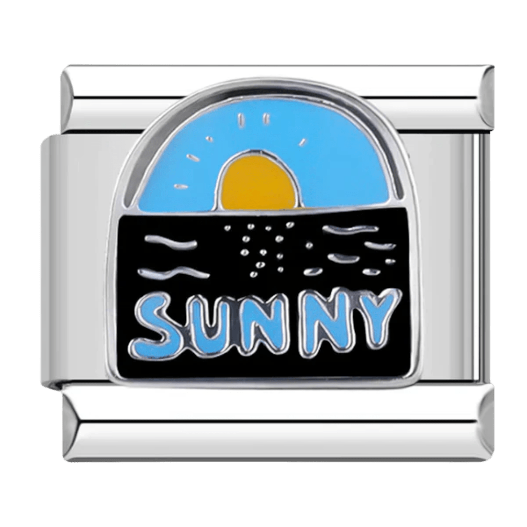Sunny Italian charm 9mm sun and sky design with blue lettering