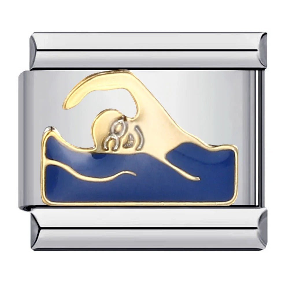 Swimmer Italian charm 9mm swimming wave design