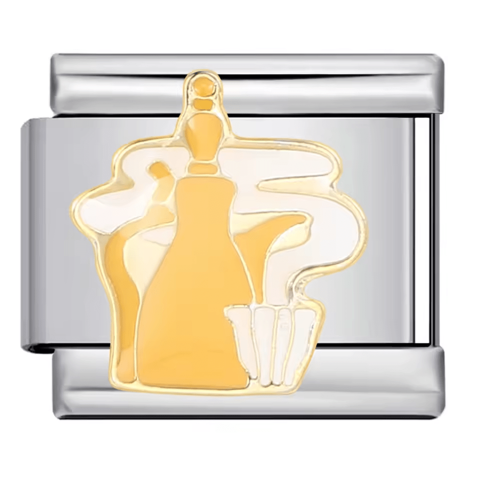 Tea pot Italian charm 9mm with gold-tone teapot and teacup design