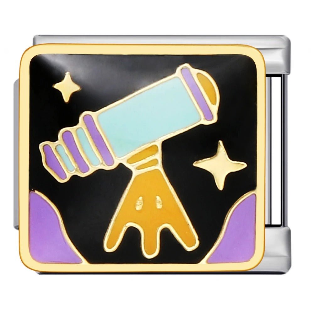 Telescope Italian charm 9mm with space-themed enamel design