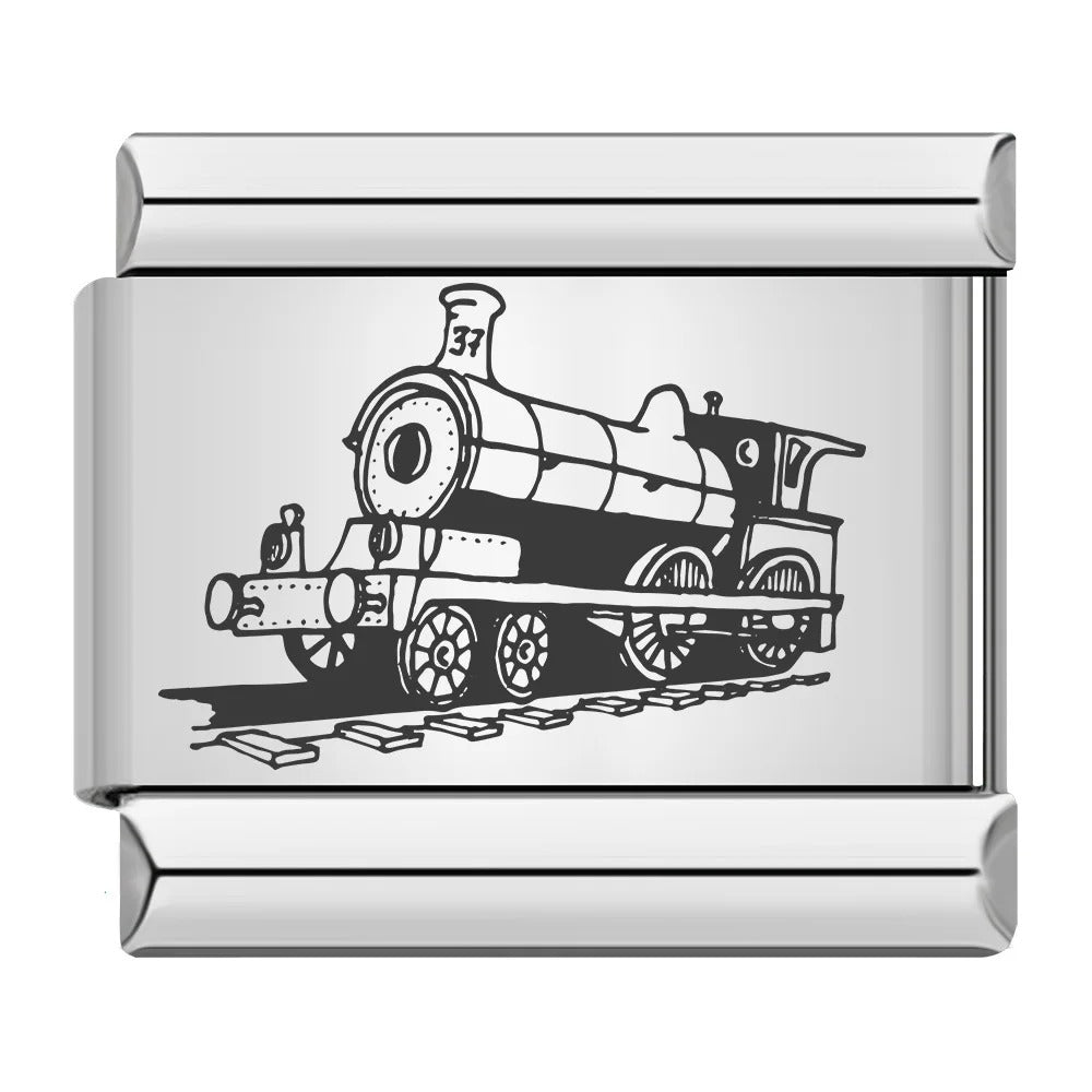 Vintage steam train locomotive Italian charm 9mm
