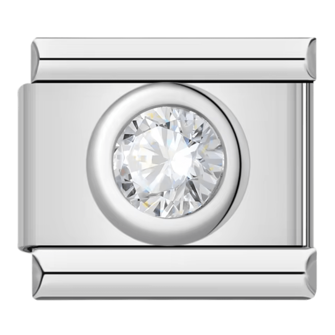 White gemstone Italian charm – 9mm modular bracelet link by Charmette