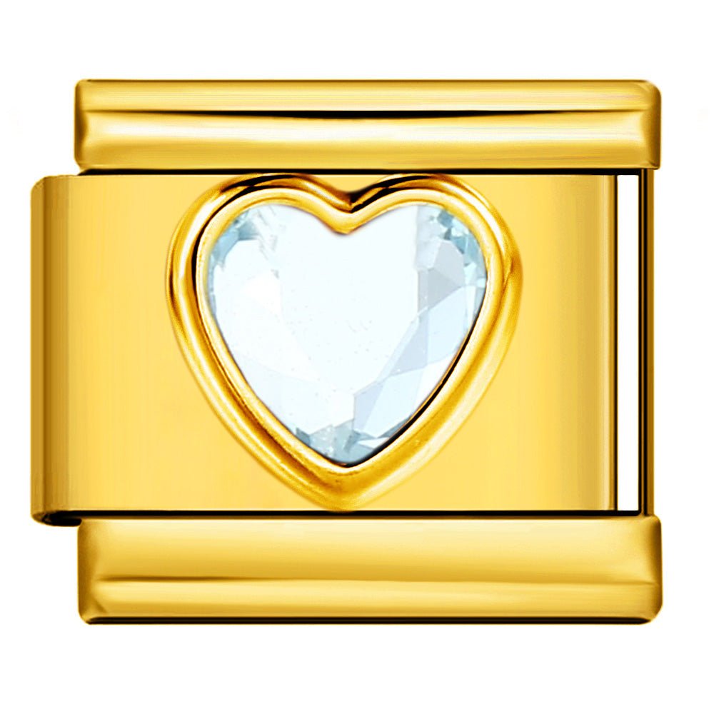 White heart gemstone Italian charm 9mm for custom charm bracelets by Charmette