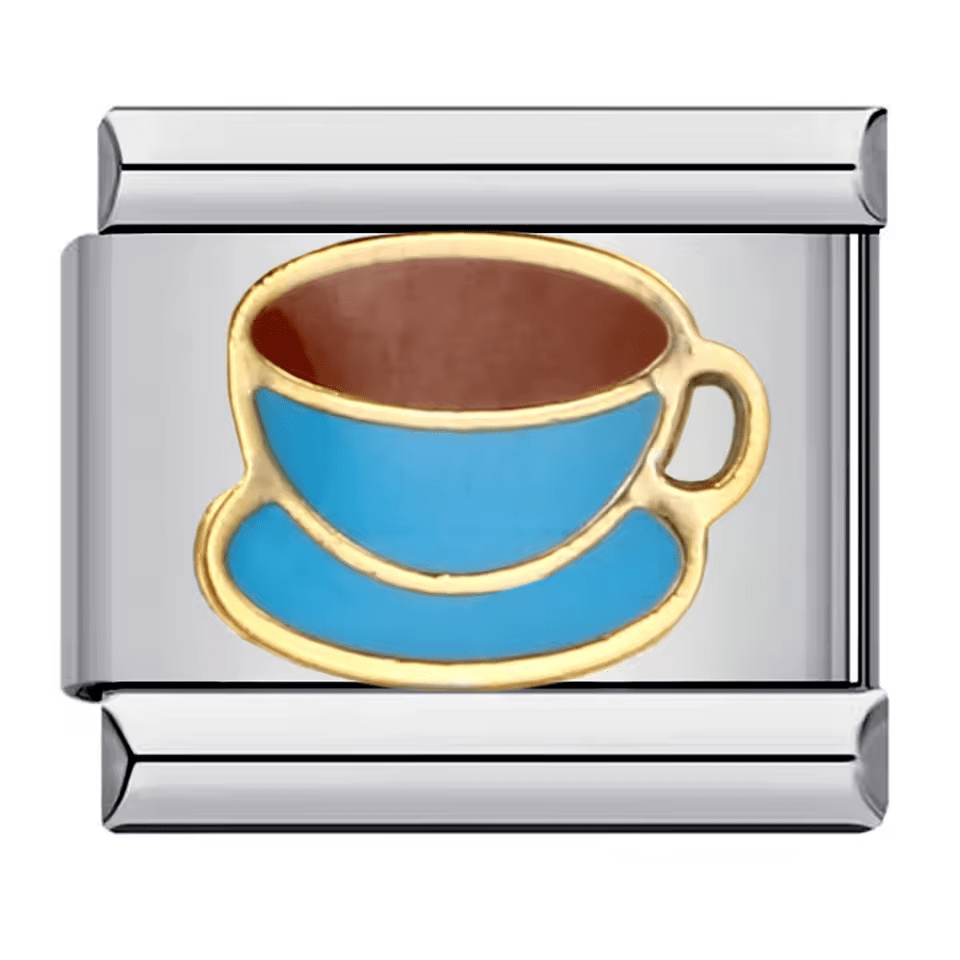 blue coffee mug Italian charm 9mm bracelet link