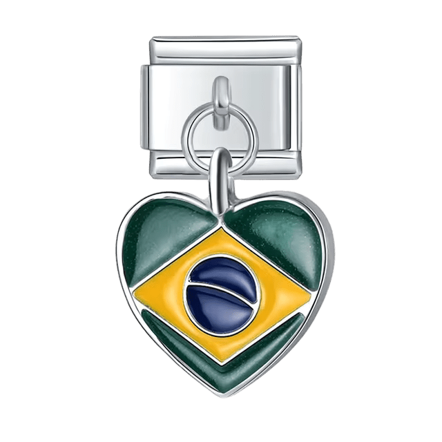 Dangling Heart Flag (Brazil) - ā Italian Charm Bracelet by Charmette
