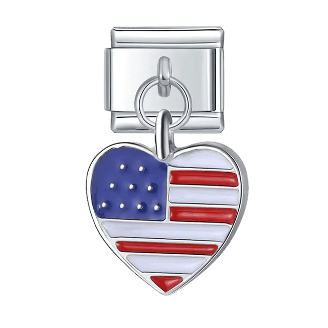 Dangling Heart Flag (United States) - β Italian Charm Bracelet by Charmette