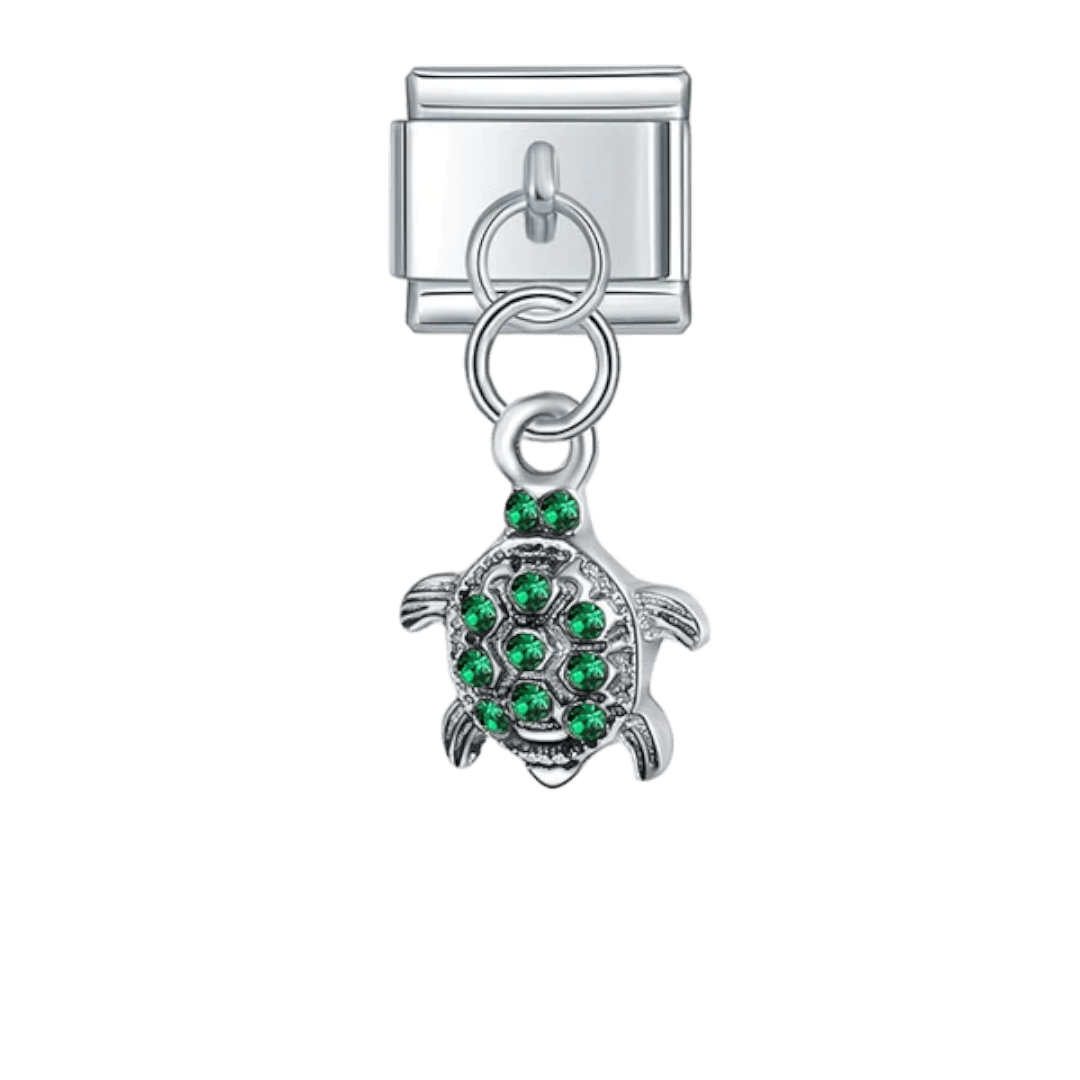 dangling Sea turtle Italian charm on silver Italian charm bracelet