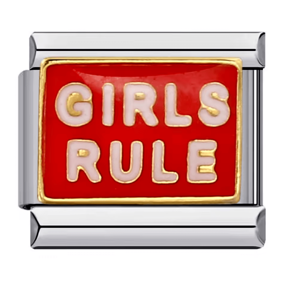 girls rule Italian charm 9mm red enamel bracelet charm