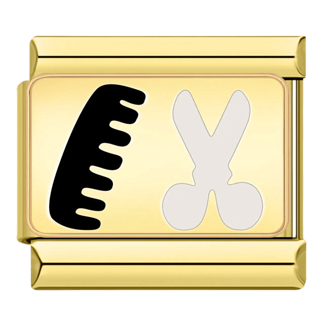 gold Black hair clippers barber design on gold tone background 9mm Italian charm