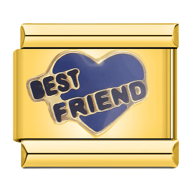 gold Blue heart Best Friend gold lettering 9mm Italian charm