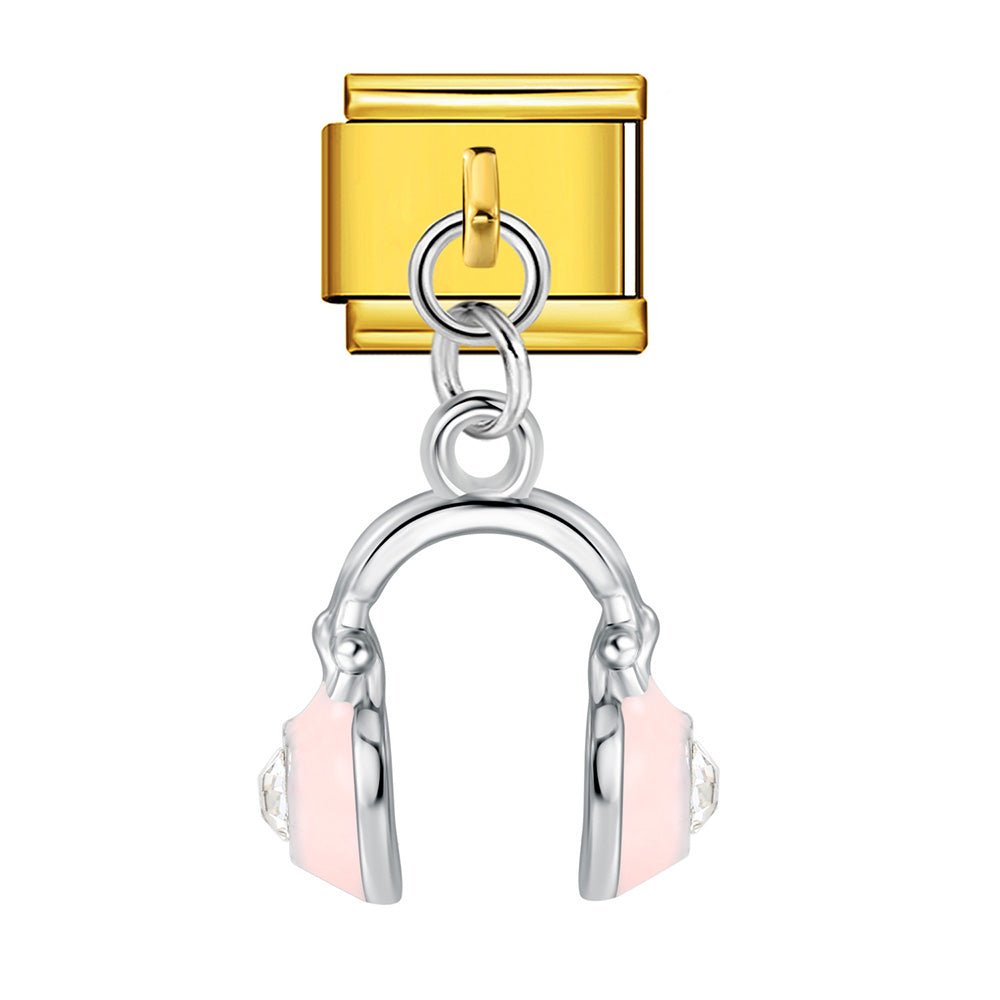 gold Dangling headphones music Italian charm 9mm bracelet link