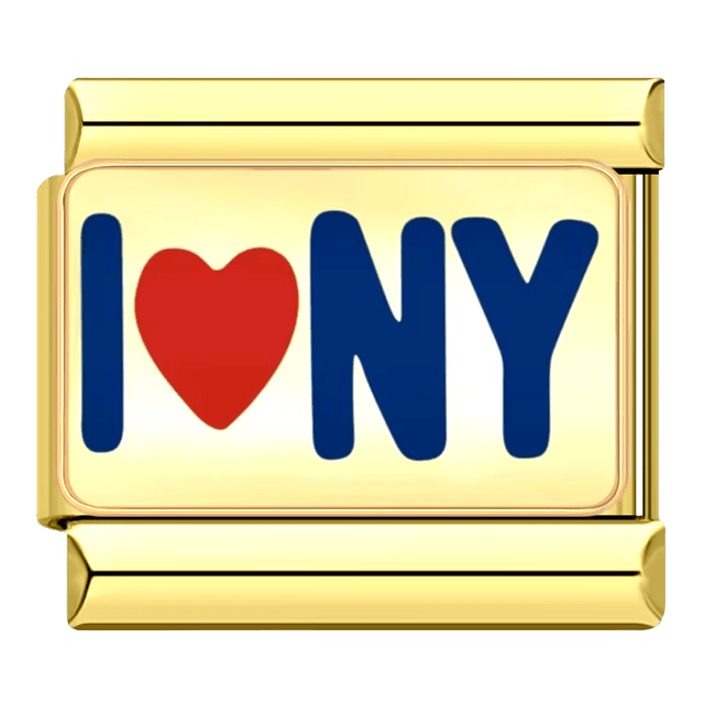 gold I Love NY New York travel Italian charm 9mm blue lettering with red heart
