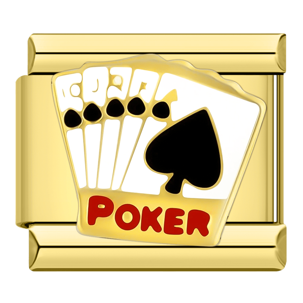 gold Poker royal flush spades with gold lettering and black spade symbol 9mm Italian charm