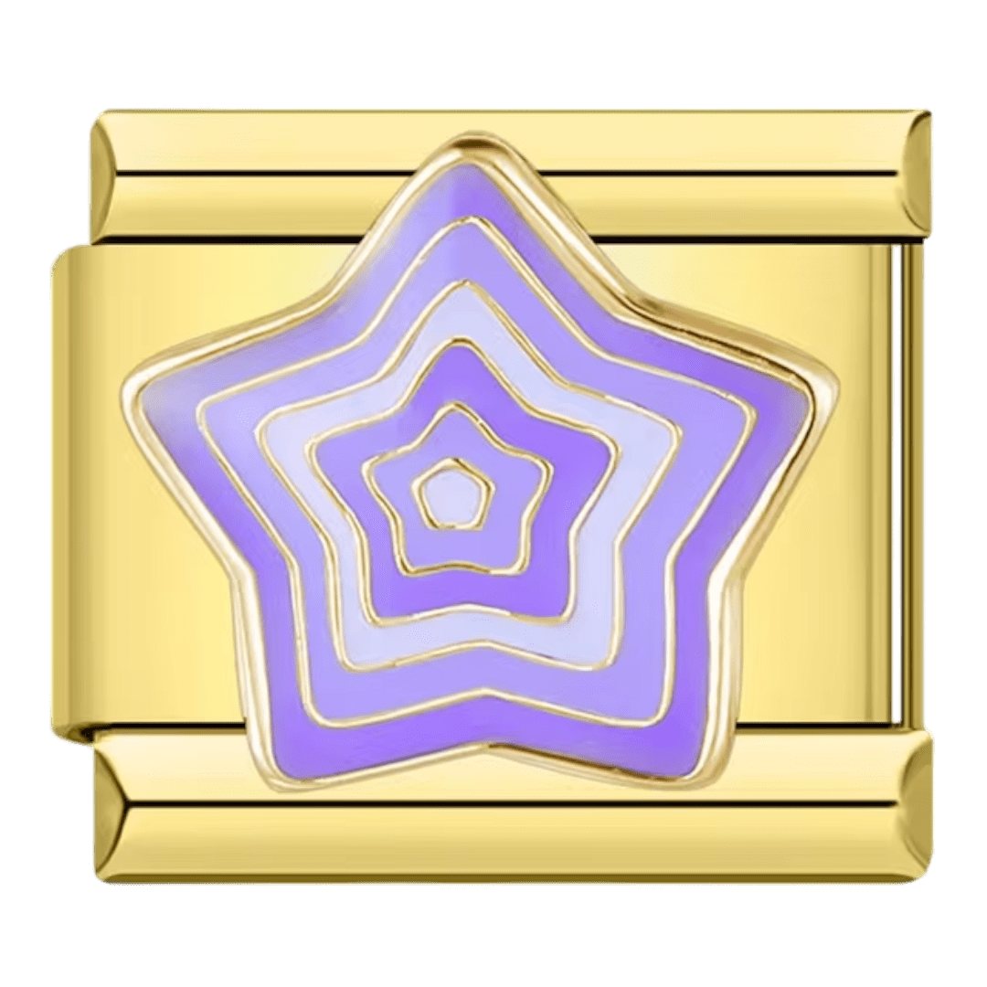 gold Purple star 9mm Italian charm with layered star design and gold-tone accents