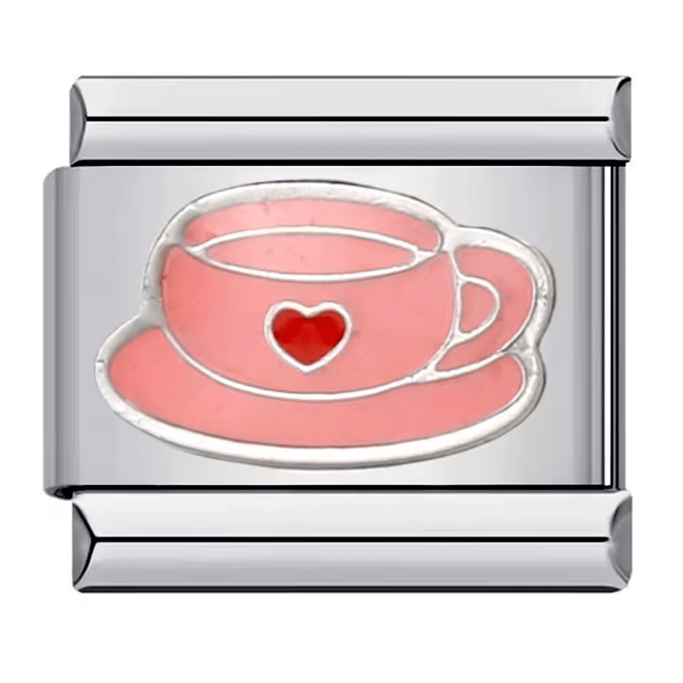 pink coffee cup heart Italian charm 9mm bracelet link