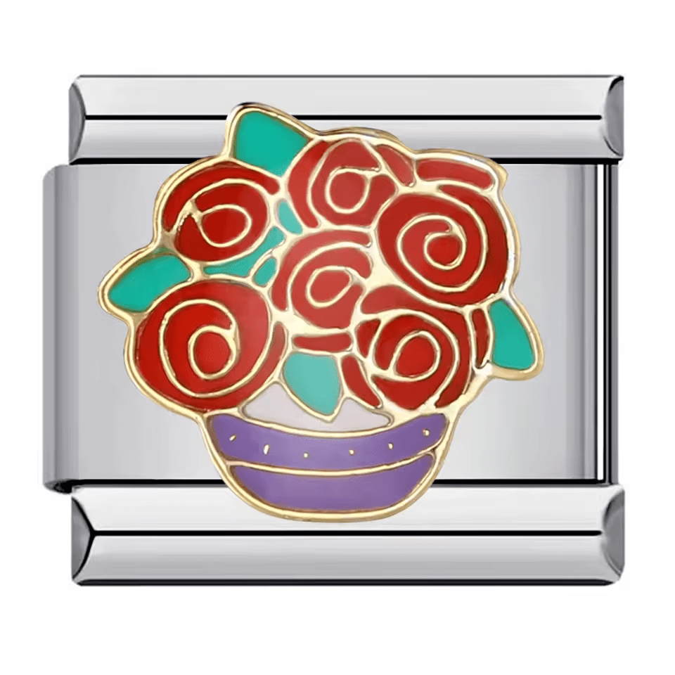 roses in vase flower Italian charm 9mm bracelet link