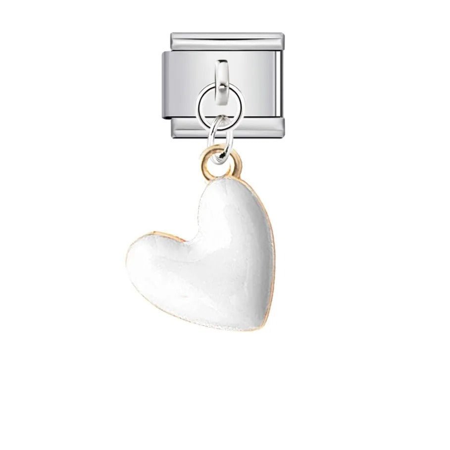 white hanging heart Italian charm 9mm bracelet link
