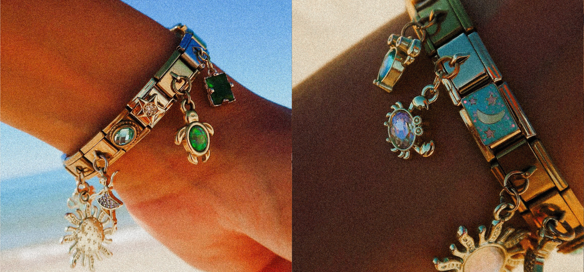 9mm Italian charm bracelet with colorful custom Italian charms worn on wrist, personalized charm bracelet for everyday wear