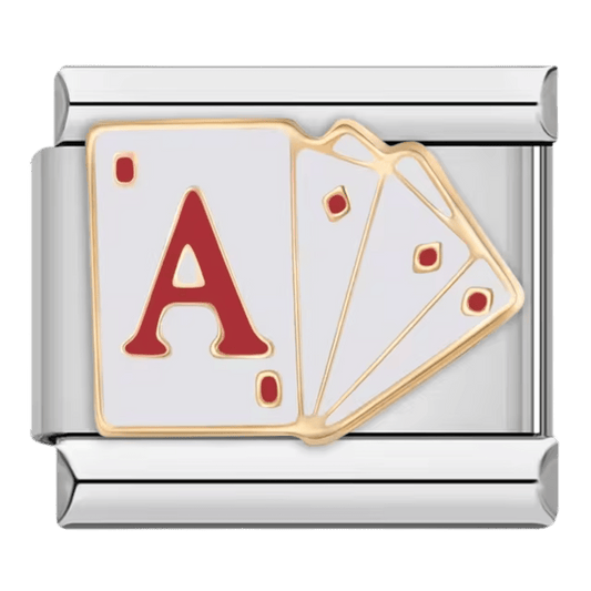 Ace of Diamonds playing cards fanned out gold outline 9mm Italian charm