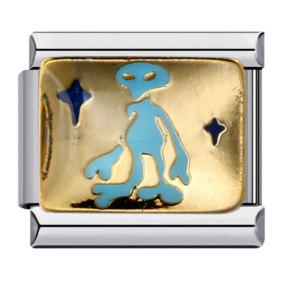 Alien Italian charm 9mm gold background with stars