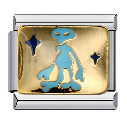 Alien Italian charm 9mm gold background with stars