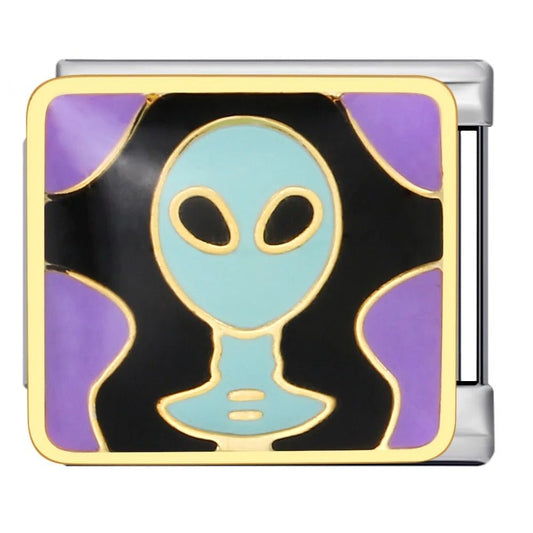 Alien Italian charm 9mm with sci-fi themed enamel alien design