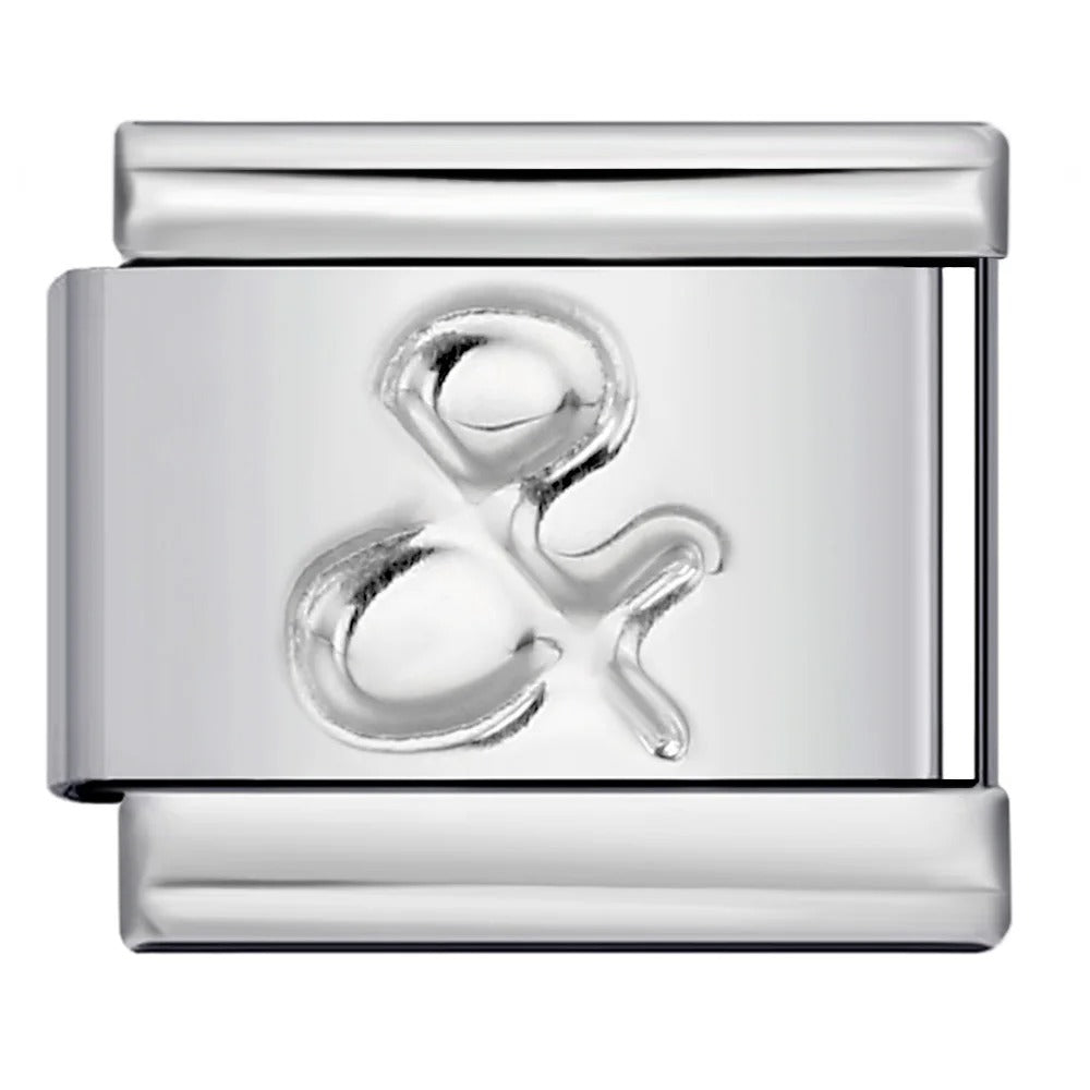 Ampersand symbol Italian charm 9mm stainless steel bracelet link