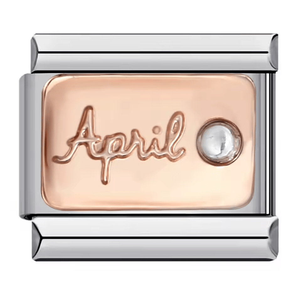 April birthstone Italian charm 9mm with clear stone accent