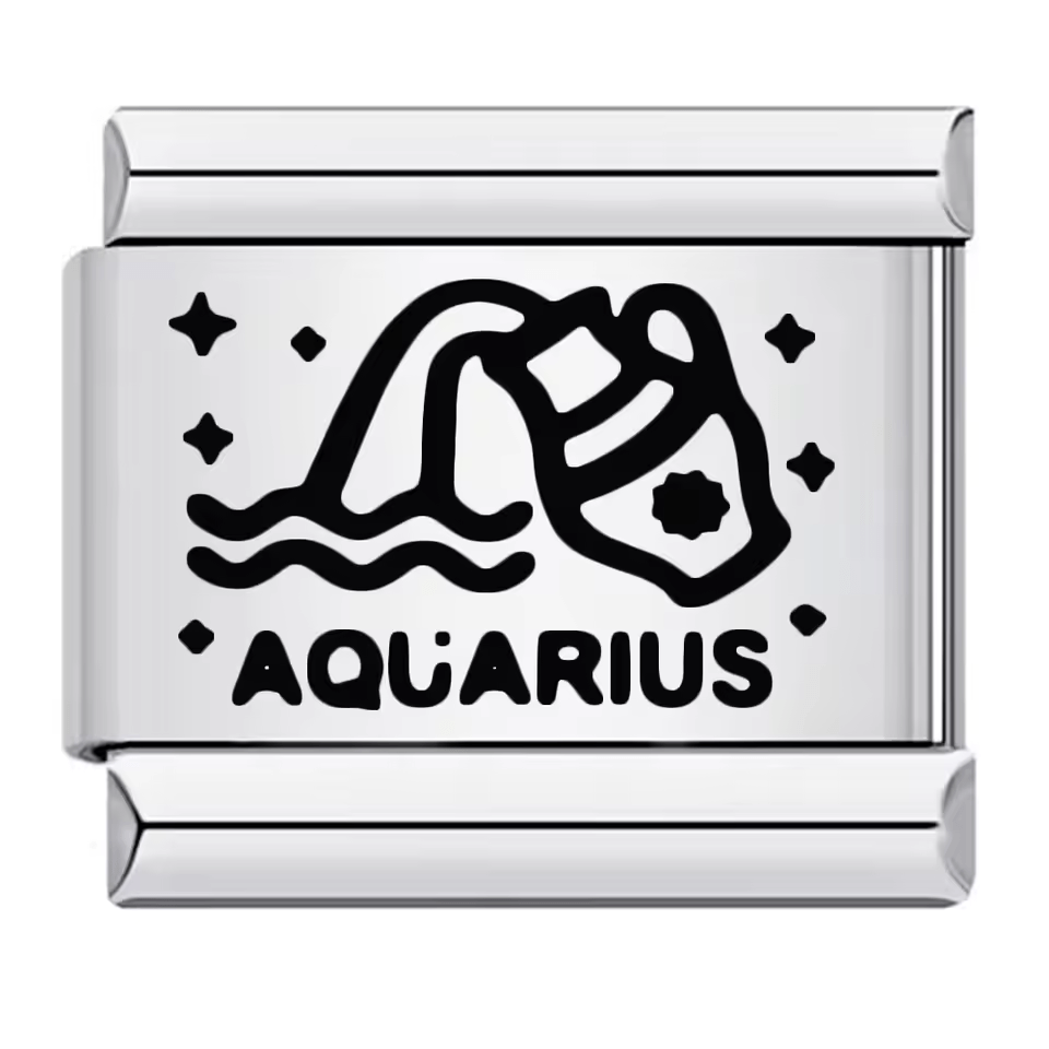 Aquarius zodiac Italian charm 9mm with black symbol and Aquarius text