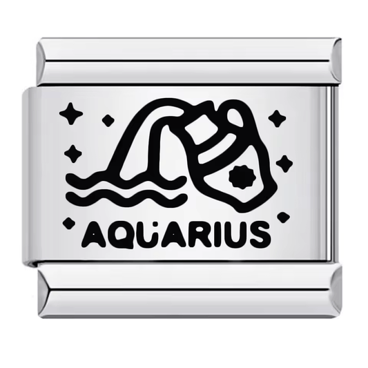 Aquarius zodiac Italian charm 9mm with black symbol and Aquarius text