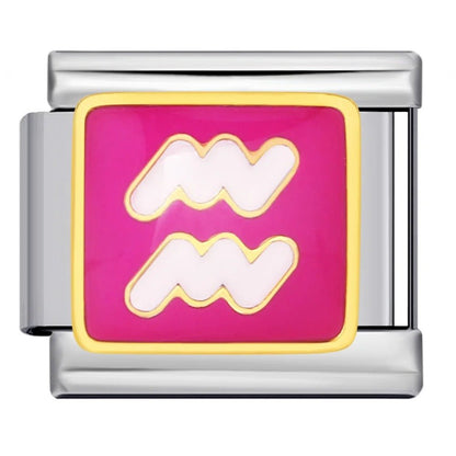 Aquarius zodiac symbol pink Italian charm 9mm