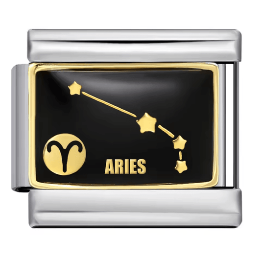 Aries zodiac Italian charm link – black and gold 9mm constellation bracelet charm by Charmette