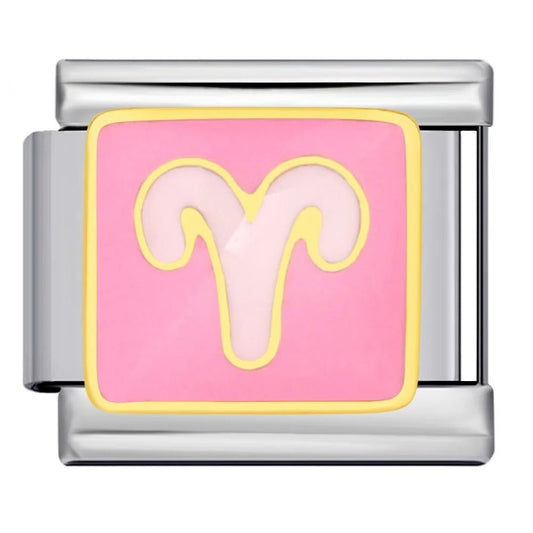 Aries zodiac symbol pink Italian charm 9mm