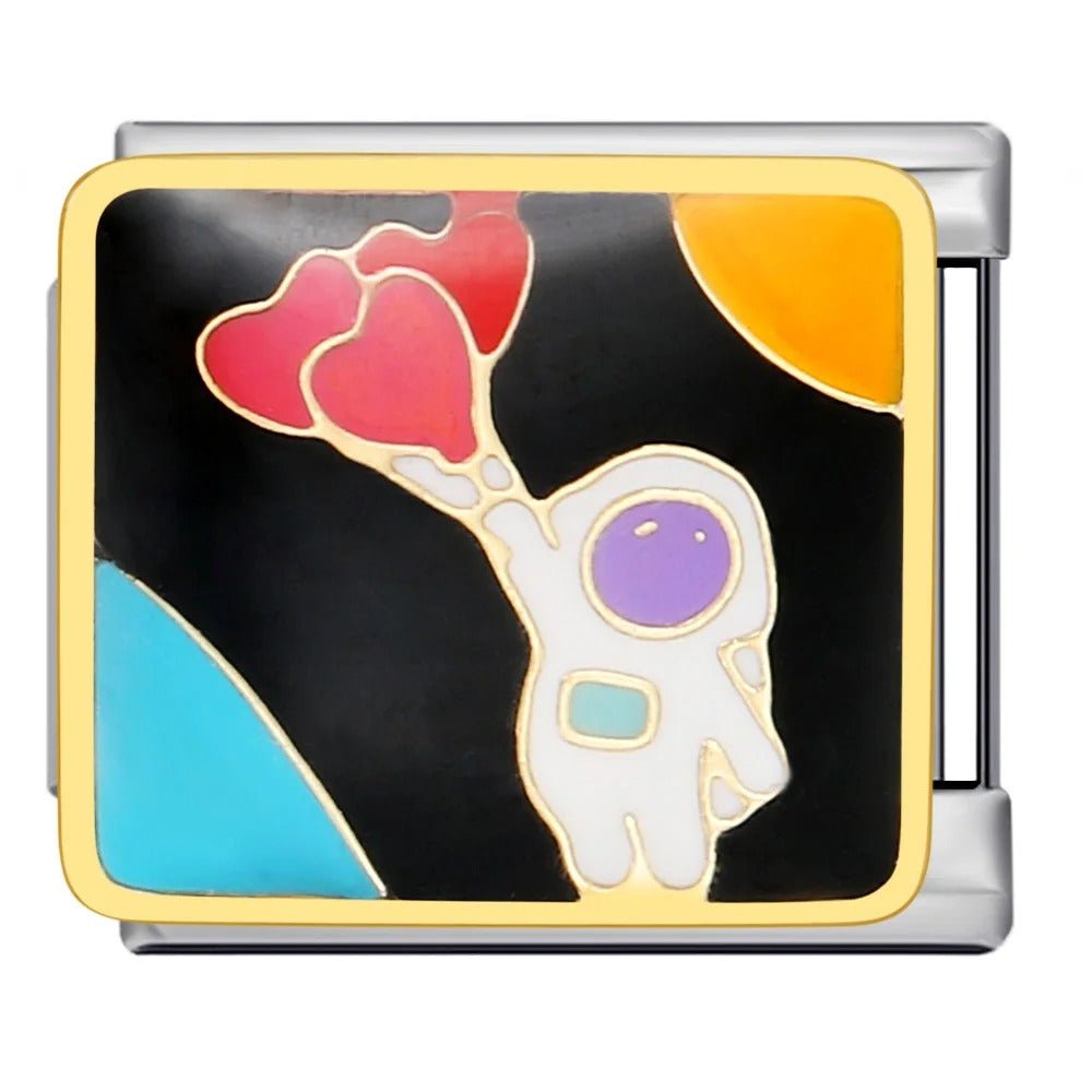 Astronaut Italian charm 9mm with colorful space-themed enamel design