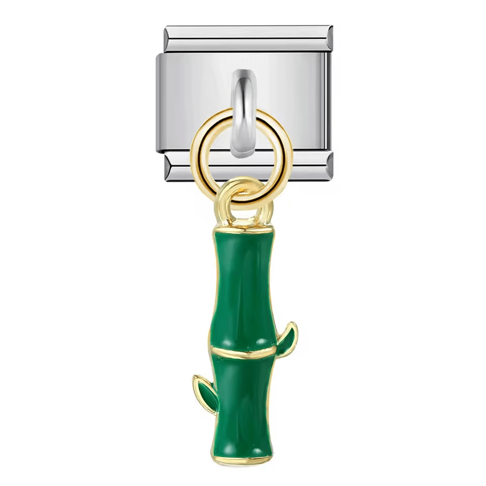 Bamboo Italian charm 9mm green dangling bamboo design