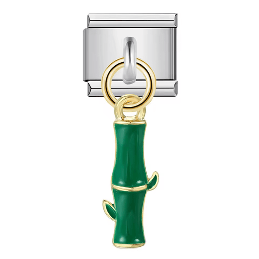 Bamboo Italian charm 9mm green dangling bamboo design