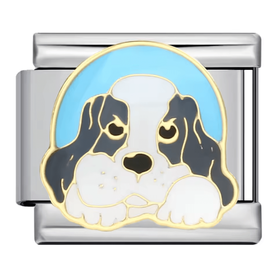 Basset Hound dog face blue Italian charm 9mm
