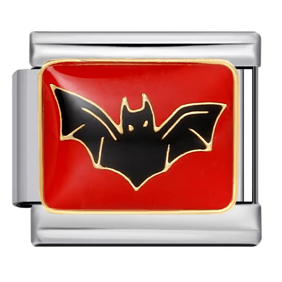 Bat Italian charm 9mm black bat red background design