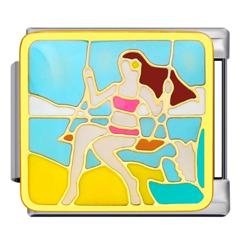 Beach swing scene Italian charm 9mm ocean vacation themed Italian charm link