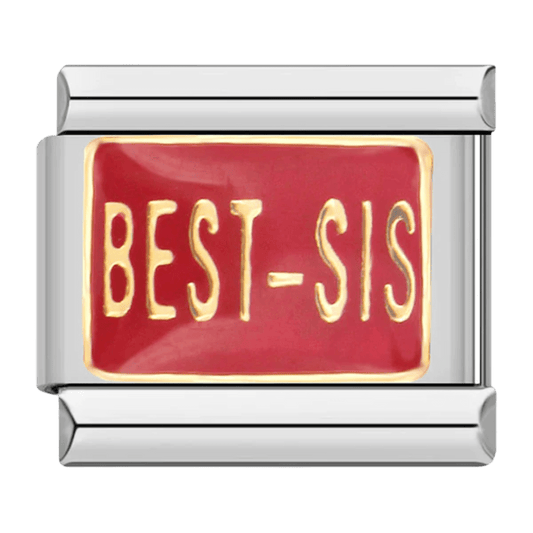 Best Sis sister Italian charm 9mm red enamel with gold-tone lettering