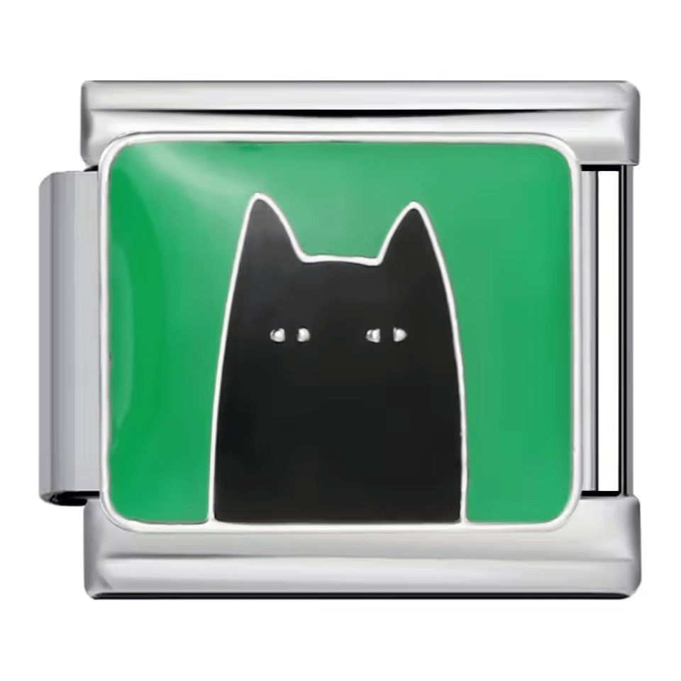 Black cat silhouette Italian charm 9mm cat face Italian charm link