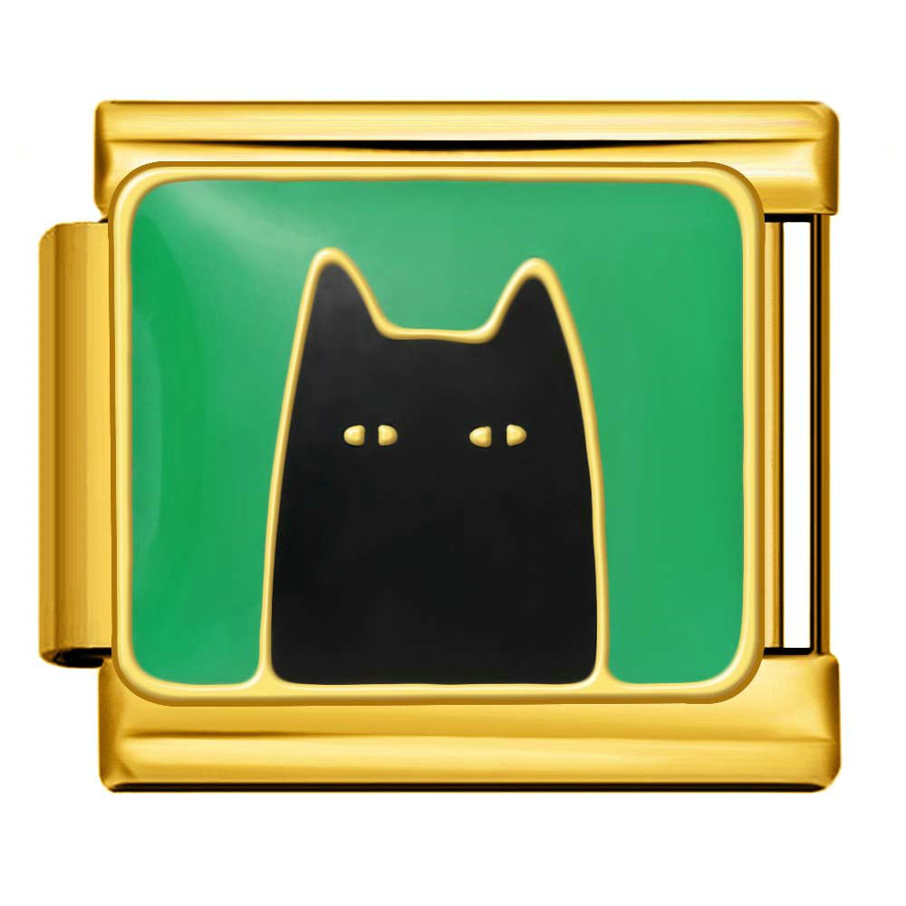 Black cat silhouette Italian charm 9mm cat face Italian charm link Gold
