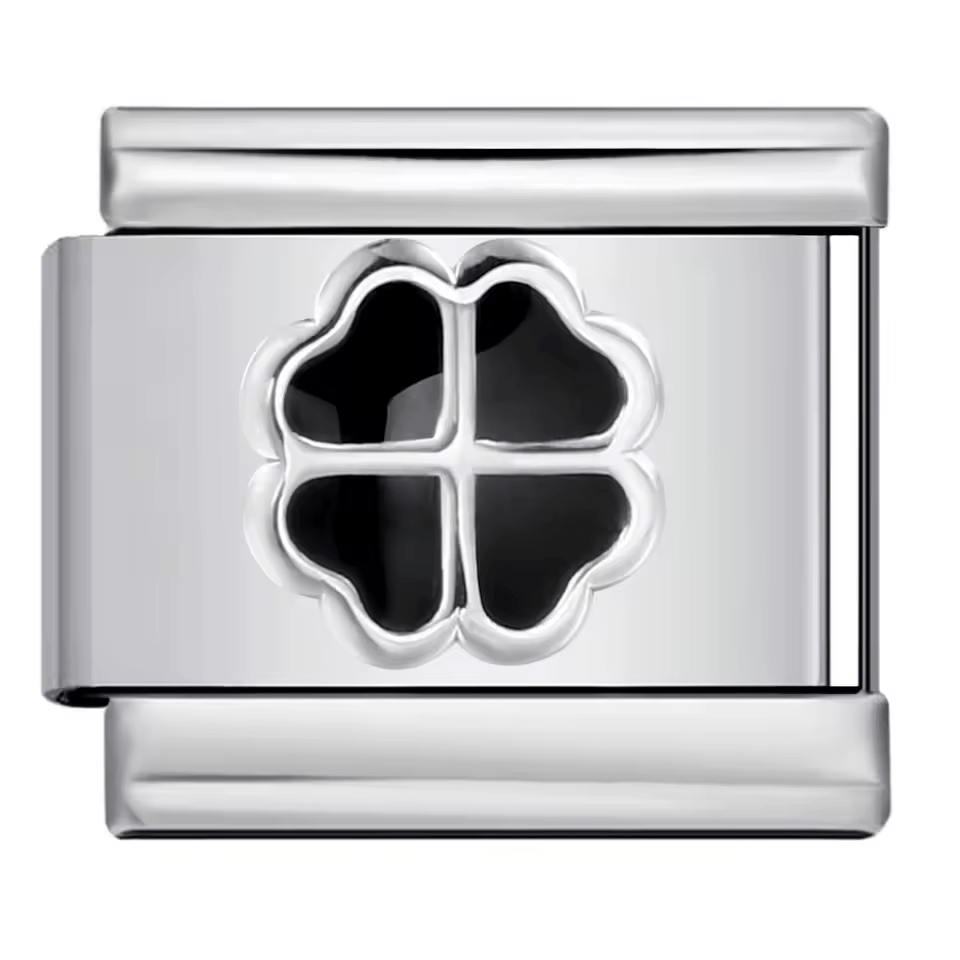 Black clover Italian charm 9mm enamel four leaf clover bracelet link