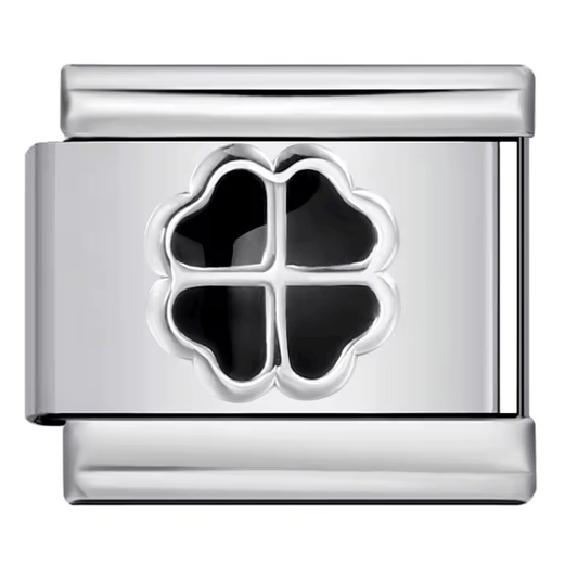 Black clover Italian charm 9mm enamel four leaf clover bracelet link