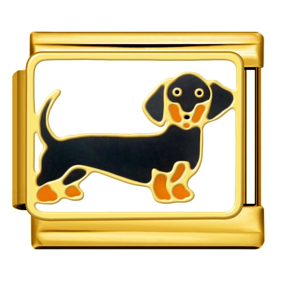 Black dachshund weiner dog Italian charm 9mm Gold