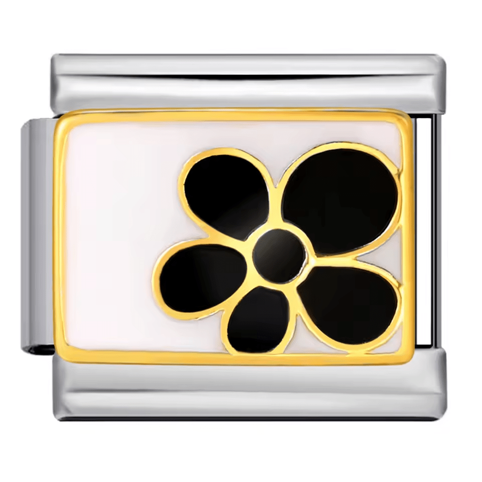 Black flower Italian charm 9mm floral Italian charm link
