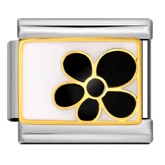 Black flower Italian charm 9mm floral Italian charm link