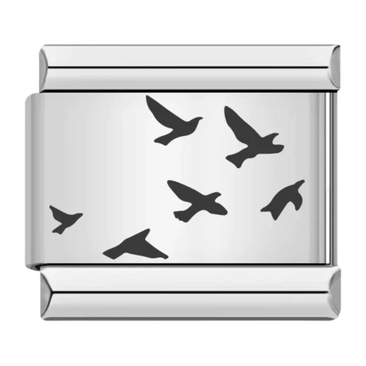 Black flying bird flock silhouettes on white background 9mm Italian charm